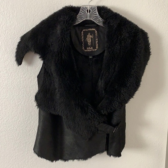 Tribe Asymmetrical Leather & Faux Fur Vest - Picture 2 of 12